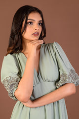 SOPHIA-Puff Sleeve Midi Dress