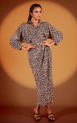 AYA-Leopard Print Wrap Detail Maxi Dress