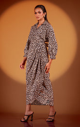 AYA-Leopard Print Wrap Detail Maxi Dress