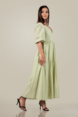 YENU-Cut out detail Midi dress, with puff sleeve