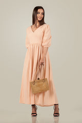 YENU-Cut out detail Midi dress, with puff sleeve