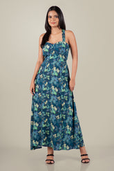 NANCY-Floral Halter Maxi Dress