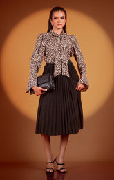 TIMARA-Leopard Print Neck Bow detail Shirt