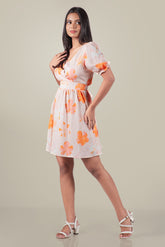 KIKI-Petal Puff Sleeve Mini Dress