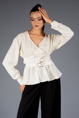INGRID-Double-Belt Peplum Top