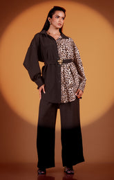 KATEY-Gold buckle Contrast Oversized Shirt