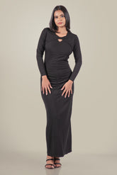 ZORYA-Long Sleeve Black Bodycon Maxi Dress