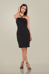 Hazel-Cross-Neck Bodycon Mini Dress