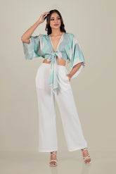 SOLA-WAVE PRINT TIE-FRONT TOP