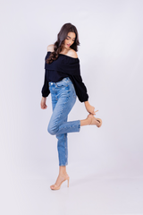 Off-shoulder long sleeve top