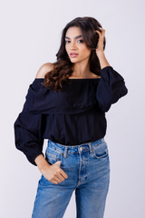 Off-shoulder long sleeve top