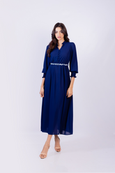 Solid Maxi Dress with Embroidered Belt detail