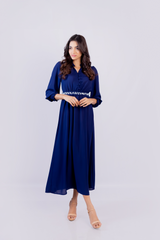 Solid Maxi Dress with Embroidered Belt detail