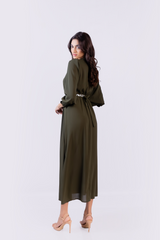 Solid Maxi Dress with Embroidered Belt detail