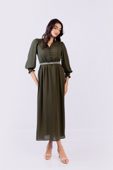 Solid Maxi Dress with Embroidered Belt detail