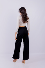 Button detail, wide leg pant