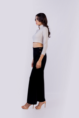 Button detail, wide leg pant