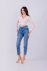 Long sleeve Fitted crop top, with zipper detail