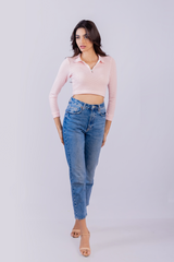 Long sleeve Fitted crop top, with zipper detail