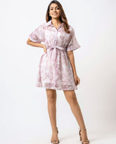 Blush Floral Belted Shirt Dress