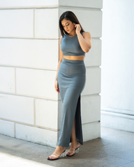 Nova 2pcs, sleeveless crop top maxi skirt set.