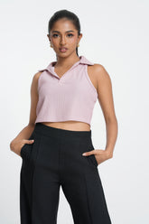 AZALEA - SLEEVELESS RIB POLO BLOUSE