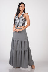 CAMMILIA - Check Tiered Maxi Skirt
