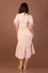 SOPHIA-Puff Sleeve Midi Dress