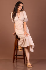 SOPHIA-Puff Sleeve Midi Dress