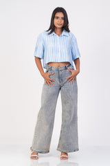 ZIMBA-Stripe Cropped Shirt