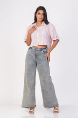 ZIMBA-Stripe Cropped Shirt