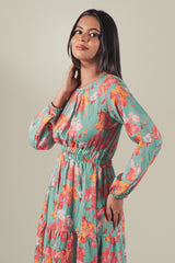 TUBY-Long Sleeve Floral Mini Dress