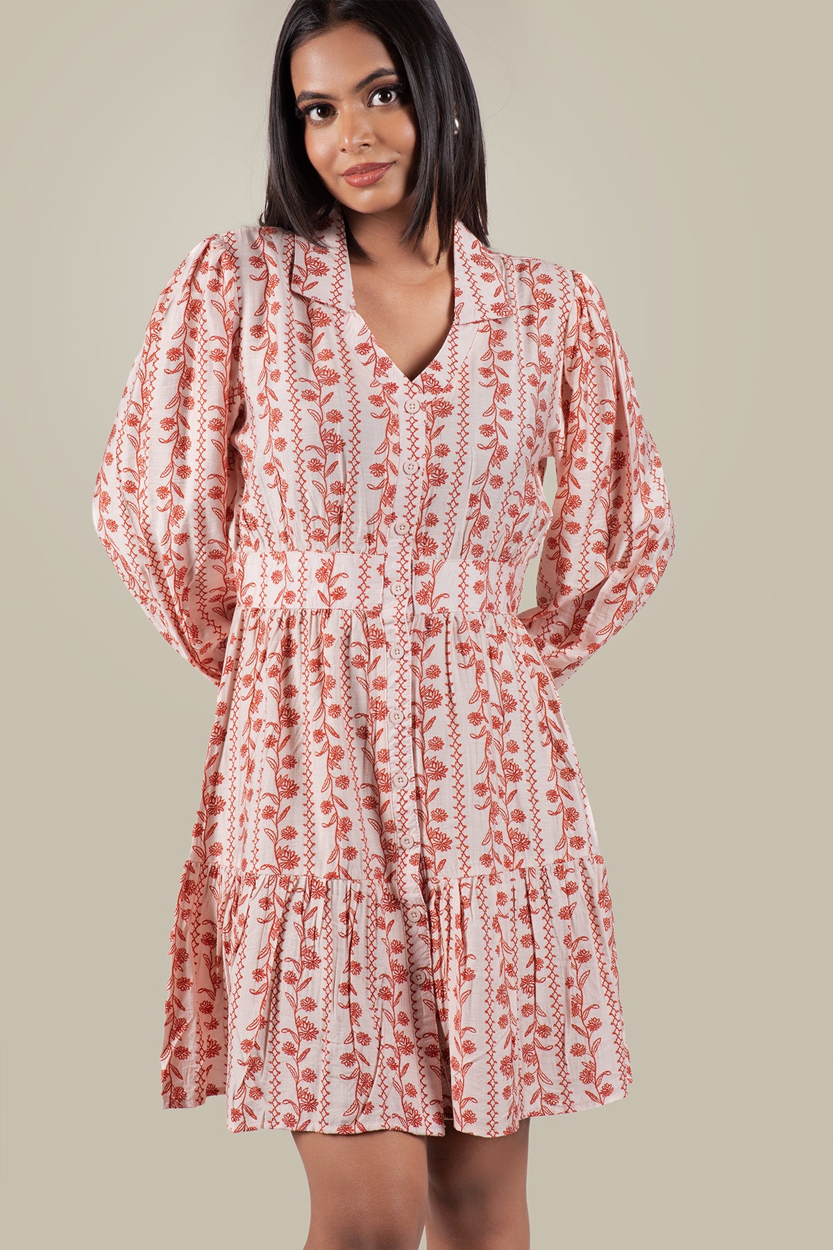 KIARA-Long Sleeve Floral Mini Dress