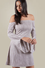 Nolara-Off-Shoulder Flare Sleeve Mini Dress