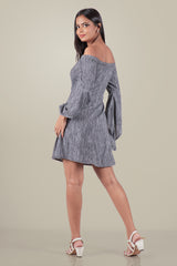 Nolara-Off-Shoulder Flare Sleeve Mini Dress