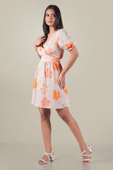 KIKI-Petal Puff Sleeve Mini Dress