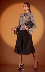 TIMARA-Leopard Print Neck Bow detail Shirt