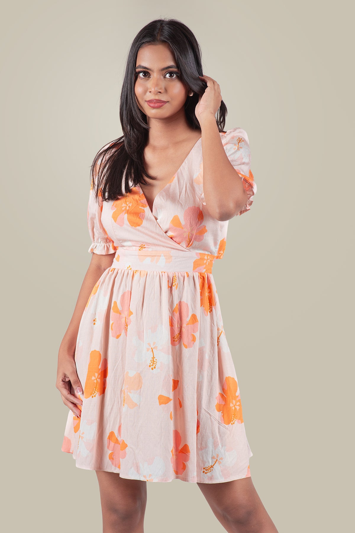 KIKI-Petal Puff Sleeve Mini Dress