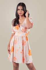 KIKI-Petal Puff Sleeve Mini Dress