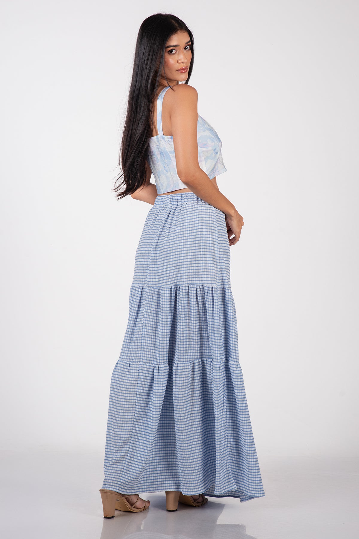CAMMILIA - Check Tiered Maxi Skirt