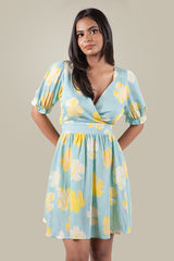 KIKI-Petal Puff Sleeve Mini Dress