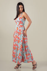 NANCY-Floral Halter Maxi Dress