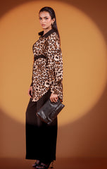KATEY-Gold buckle Contrast Oversized Shirt