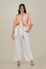 SOLA-WAVE PRINT TIE-FRONT TOP