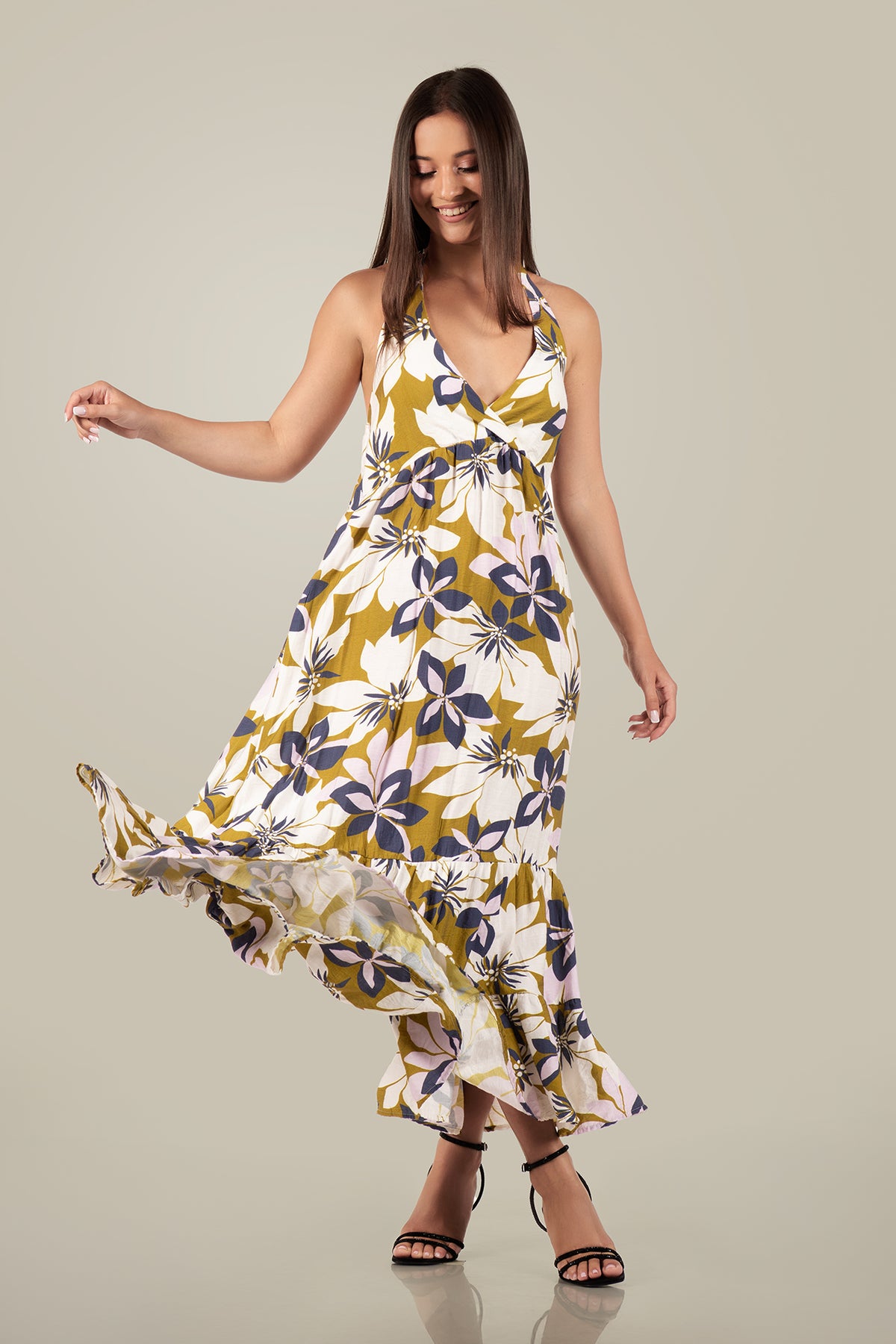 LIORA-Strappy Floral Flow Maxi Dress