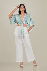 SOLA-WAVE PRINT TIE-FRONT TOP