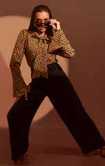 TIMARA-Leopard Print Neck Bow detail Shirt