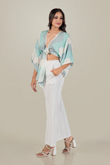 SOLA-WAVE PRINT TIE-FRONT TOP