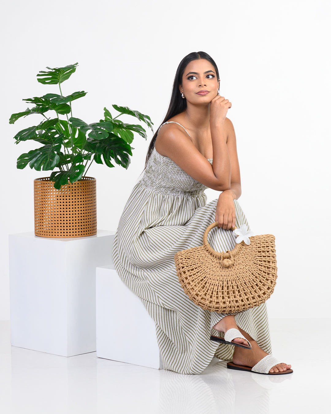 BLAIR-FRONT SMOCKED MIDI DRESS