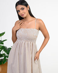 BLAIR-FRONT SMOCKED MIDI DRESS